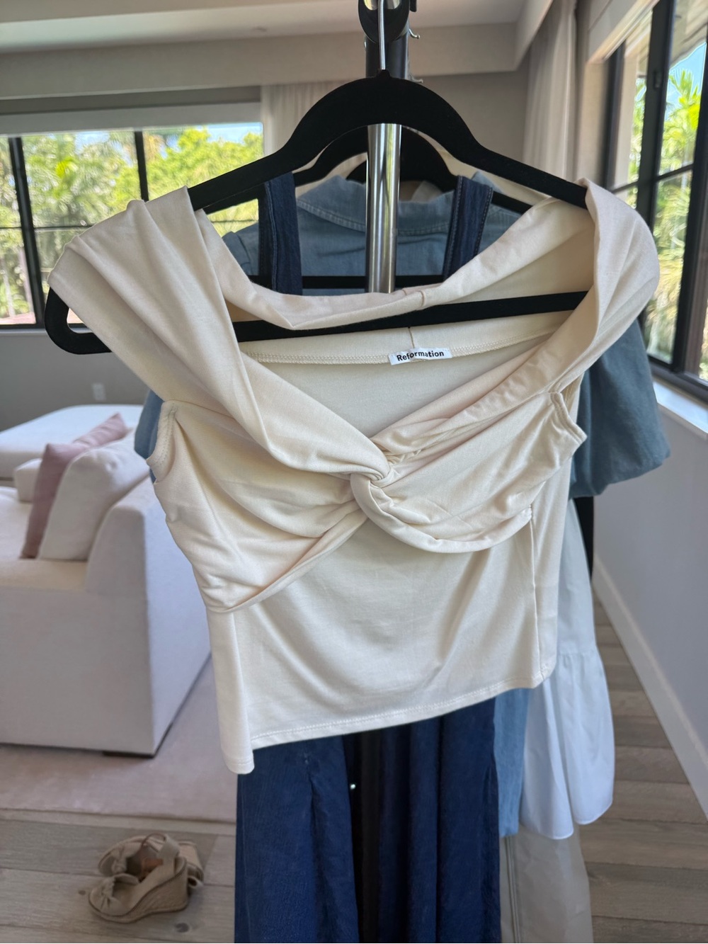 Reformation Ivory Twist-Front Top
